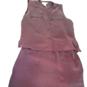 Burgundy Short Silk Skirt Suit, 4